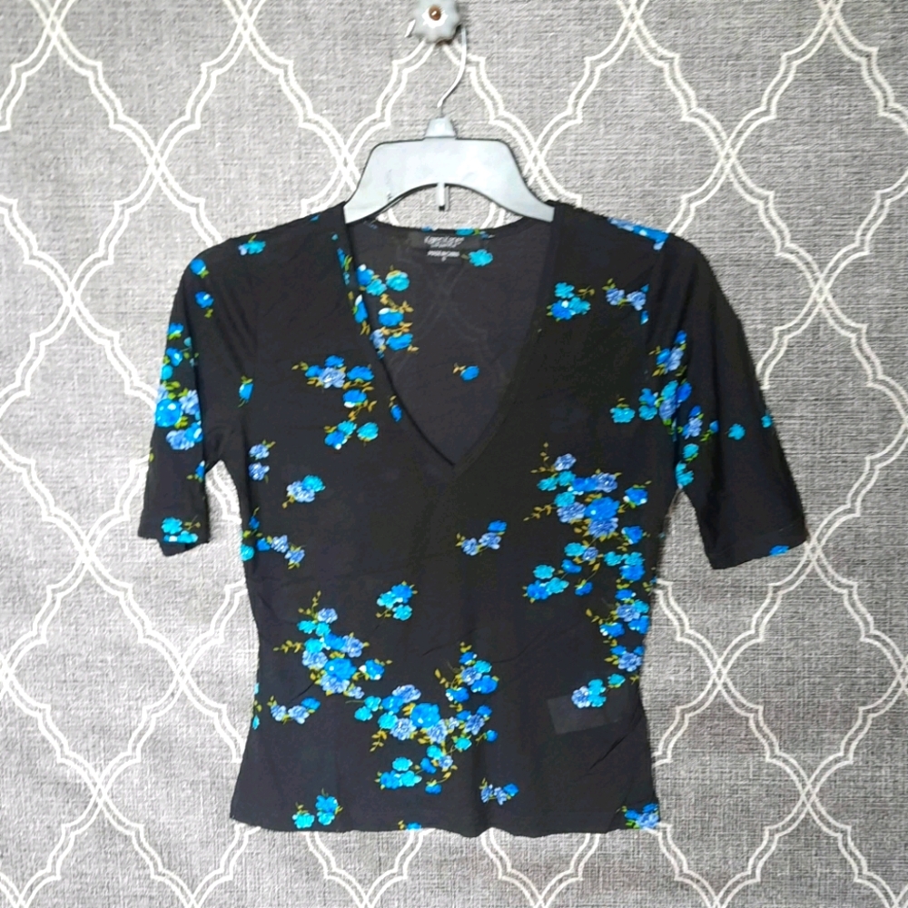 Karen Kane Black Sheer Short Sleeve w/ Flowers